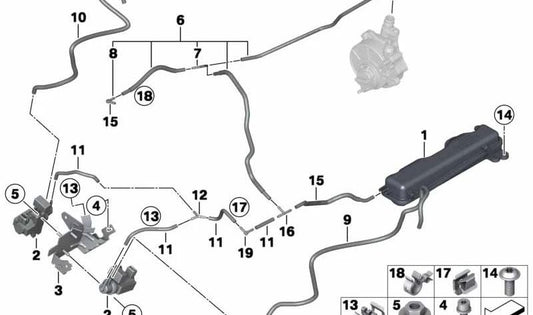 Depósito vazio OEM 11658612170 para BMW F06, F06N, F01, F01N, F02, F02N, F15, F16. BMW original.