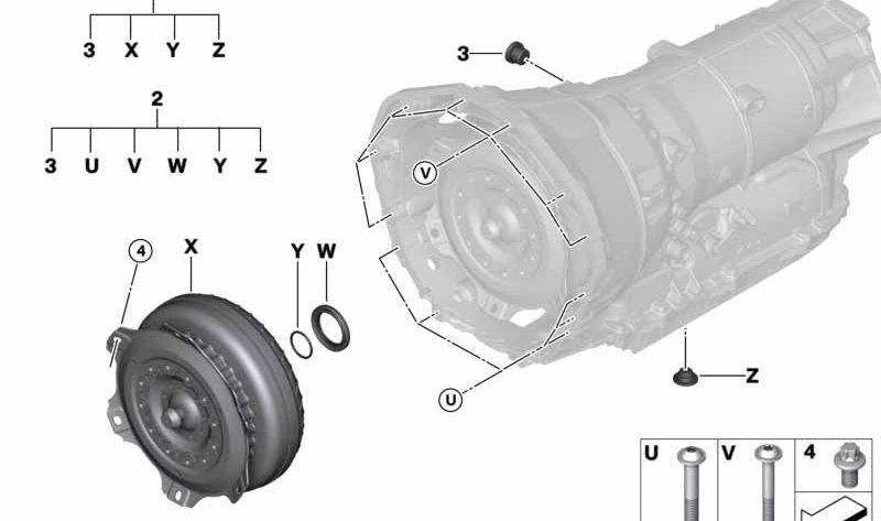 Kit reparación transmisión OEM 24008672577 para BMW G12, G12N. Compatible con caja GA8HP95Z. Recambio original BMW.