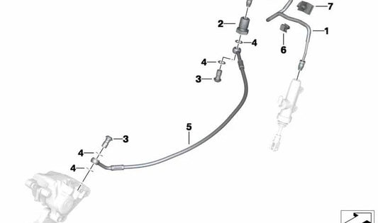 Soporte de tubería de freno OEM 34217681029 para BMW Motorrad F800GT, F800S, F800ST, F800R. Original BMW Motorrad.