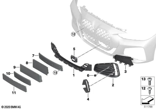 Front left air guide cover for BMW 4 Series G22, G23 (OEM 51118076729). Original BMW