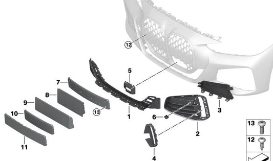 Rejilla lateral derecha OEM 51118077070 para BMW G22, G23. Original BMW.
