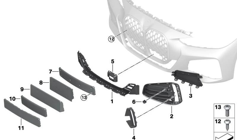 Rejilla lateral izquierda OEM 51118078411 para BMW G22, G23. Original BMW.