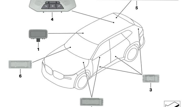 Luz interior para puerta o maletero OEM 63315A42419 para BMW U06, I20. Original BMW.