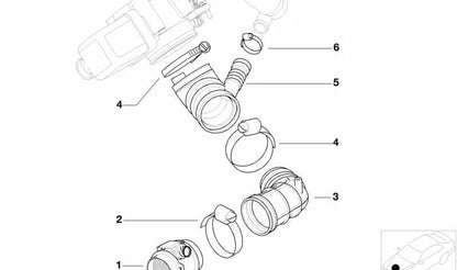 Manguito de admisión de aire OEM 13541705209 para BMW E36, E46, Z3. Conecta el caudalímetro al sistema de admisión. Repuesto original BMW.