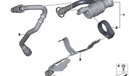 Válvula de ventilación del depósito con tubo OEM 13907609520 para BMW F20, F20N, F21, F21N, F30, F30N, F31, F35, F35N. Original BMW.
