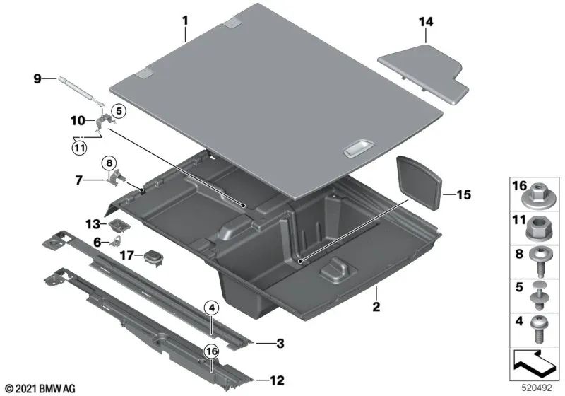 Right shelf trim for BMW F34, F34N (OEM 51477325510). Original BMW