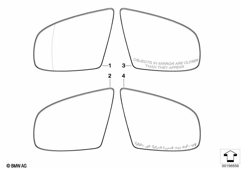 Left flat mirror for BMW X5 E70, E70N and X6 E71, E72 (OEM 51167298161). Original BMW