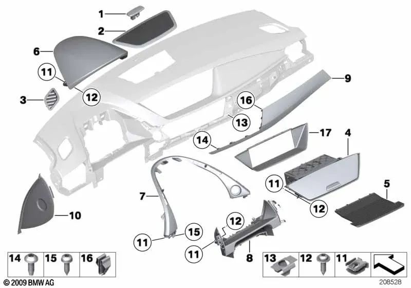 Left instrument panel trim for BMW X1 E84 (OEM 51452991243). Original BMW