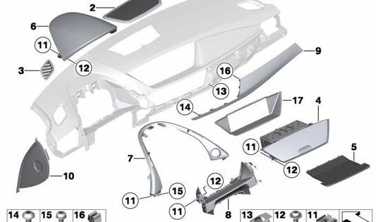Embellecedor salpicadero negro OEM 51452991405 para BMW X1 E84. Pieza original BMW.