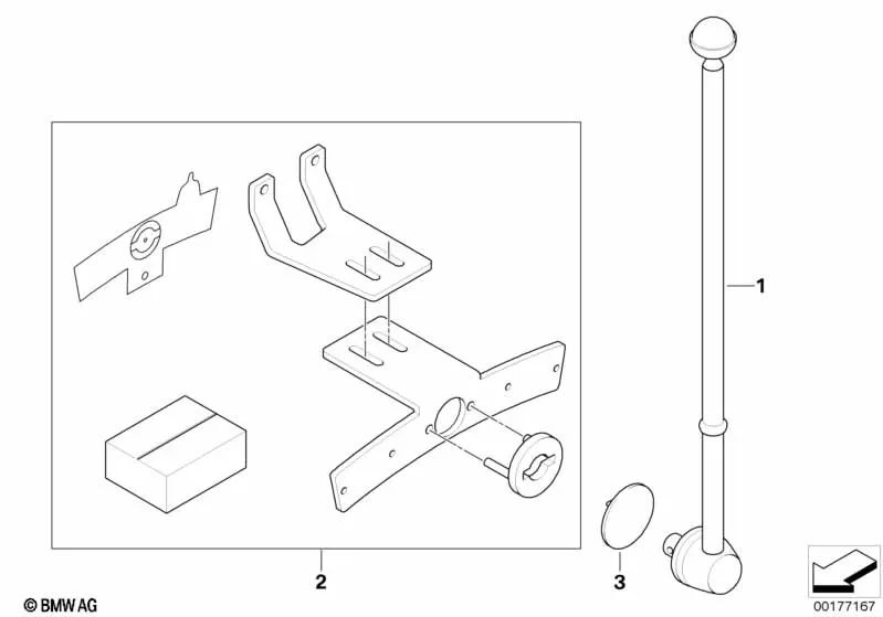 Left flag holder mounting kit for BMW X5 E70, E70N (OEM 72607233191). Original BMW.
