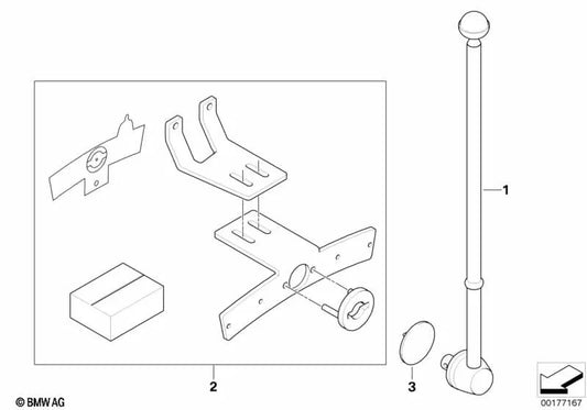 Left flag holder mounting kit for BMW X5 E70, E70N (OEM 72607233191). Original BMW.