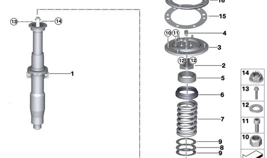 Calce de ajuste de suspensión OEM 31308431257 para BMW Serie 1 F20, Serie 2 F22, Serie 3 F30/F31, Serie 4 F32/F33, X1 F48, X2 F39. Original BMW.