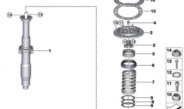 Calce de ajuste de suspensión OEM 31308431257 para BMW Serie 1 F20, Serie 2 F22, Serie 3 F30/F31, Serie 4 F32/F33, X1 F48, X2 F39. Original BMW.