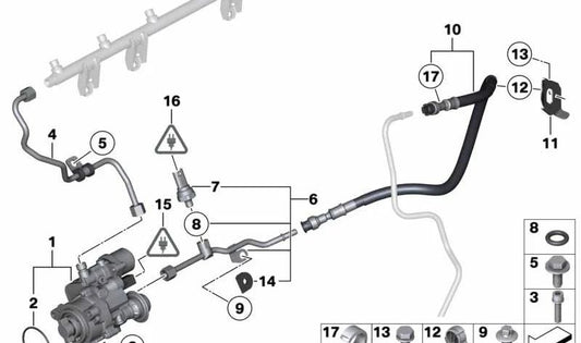 Tubo de combustible OEM 13537594826 para BMW E90, E91, E92, E93, E60, E61, F10, F11, E63, E64. Original BMW.
