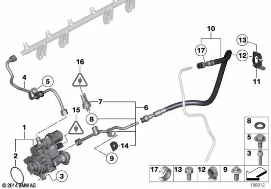Tubo de alimentação com sensor para BMW Série 3 E90, E91, E92, E93, Série 5 F10, F11, F01N, F02N, Série 6 E63N, E64N (OEM 13537545767). BMW original