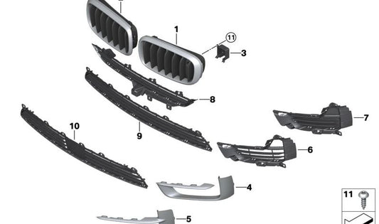 Embellecedor rejilla lateral derecha OEM 51117303114 para BMW X5 (F15), X6 (F16). Original BMW.