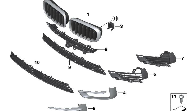 Embellecedor rejilla lateral derecha OEM 51117325396 para BMW X5 F15, X6 F16. Original BMW.