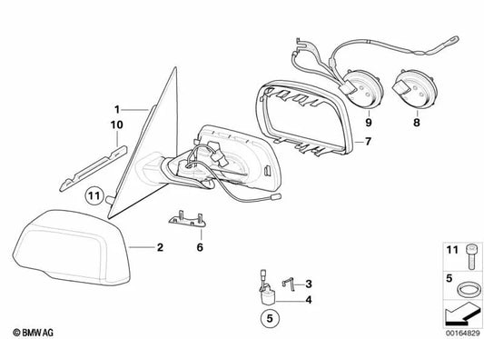 Specchio esterno riscaldato a destra per BMW X3 E83, E83N (OEM 51163448134). BMW originale.