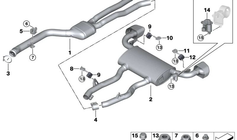 Soporte de escape izquierdo OEM 18308593694 para BMW G01, F97, G02, F98. Original BMW.