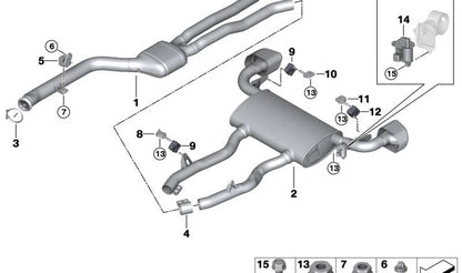 Soporte de escape izquierdo OEM 18308593694 para BMW G01, F97, G02, F98. Original BMW.