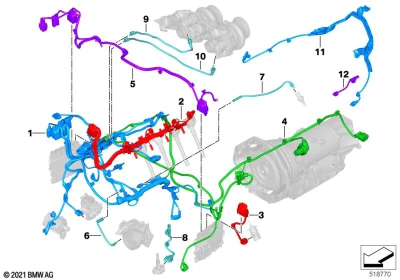 Módulo 2 de sensores de fiação do motor para BMW G05, G06, G07 (OEM 12518693188). BMW originais.