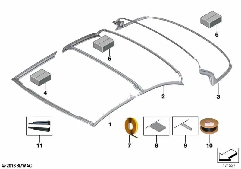 Junta Cubierta de Techo Central para BMW E93, E93N, F33, F33N, F83, F83N (OEM 54377415365). Original BMW.