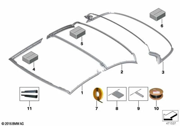 Junta bandeja del techo central ALU MATT OEM 54377415363 para BMW F33, F33 LCI, F83 M4, F83 M4 LCI. Original BMW.