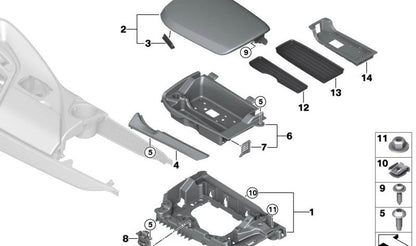 Cierre para reposabrazos central OEM 51169227901 para BMW F22, F23, F87, F30, F31, F34, F80, F32, F33, F36, F82, F83, I12, I15. Original BMW.