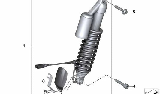 Front shock absorber OEM 31488559492 for BMW Motorrad R1200gs (K50), R1200gs Adventure (K51), R1200RT (K52), R1250gs (K50), R1250gs Adventure (K51), R1250rt (K52). Original BMW Motorrad.