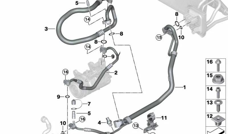 Tubo de succión del evaporador al compresor OEM 64539385179 para BMW G01, G08, G02. Original BMW.