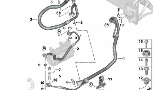 Tubo de presión compresor-condensador OEM 64539354553 para BMW X3 G01 y X4 G02 (todos los modelos compatibles). Original BMW.