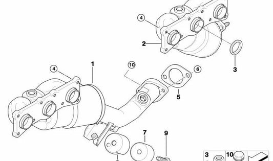 Silenciador intermedio OEM 18303443977 para BMW F34 y E83. Original BMW.