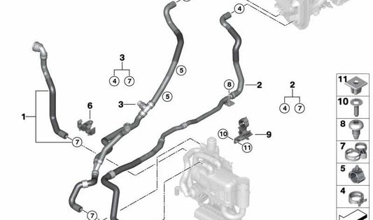 Manguera de retorno del refrigerante OEM 64219398813 para BMW G05, G06, G07. Original BMW.