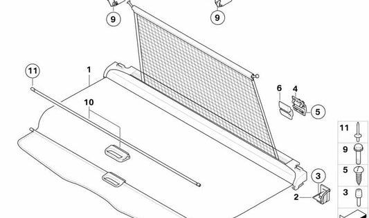 Rechtsunterstützung für Currinilla Parasol OEM 51479129062 für BMW E46, E91, E91N, E61, E61N, E83, E83N. Original BMW.