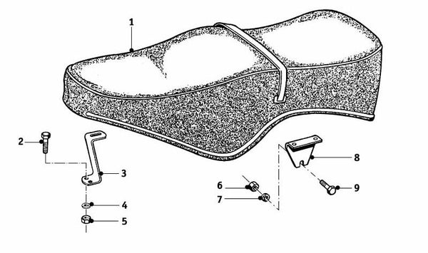 Asiento original OEM 52539034021 para BMW Motorrad RT26, RT27, RT50 (R50, R50 S, R50/2), RT60 (R60, R60/2), RT69 (R69, R69 S). Compatible con modelos de 1955 a 1969. Original BMW Motorrad.