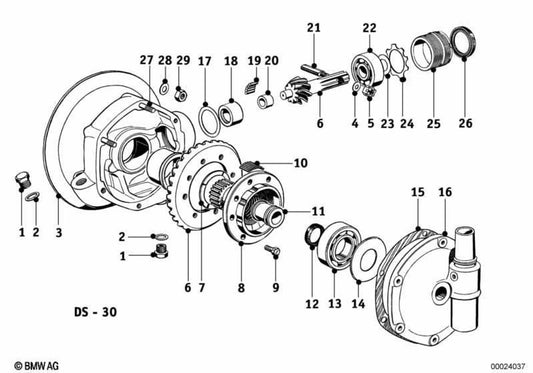 Crown and differential pinion set 33125590025 for BMW E46, E83, E85, E86. Original BMW.