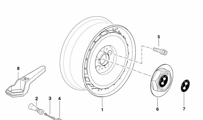 Tapón central de llanta OEM 36131180076 para BMW E32, E34, E31. Original BMW.