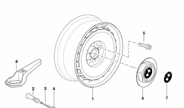 Tapón central de llanta OEM 36131180076 para BMW E32, E34, E31. Original BMW.