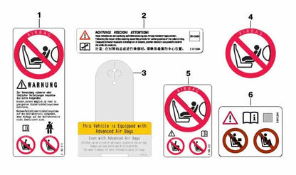 Etiqueta de advertencia airbag pasajero OEM 71212122545 para BMW E81,E82,E87,E88,F20,F21,E36,E46,E90,E91,E92,E93,F82,E34,E39,E60,E61,F07,F10,F11,E63,E64,F12,F13,E38,E65,E66,F01,F02,F04,E31,E84,E83,F25,E53,E70,E71,E72,E85,E86,E89,E52 y MINI R50,R52,R5