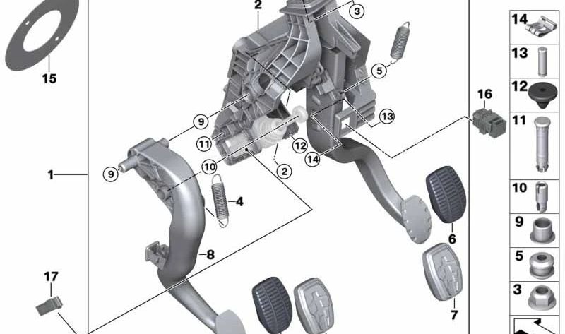 Pedal de embrague completo OEM 35006898135 para BMW F40 (116i, 118i) y F44 (218i) con cambio manual. Original BMW.