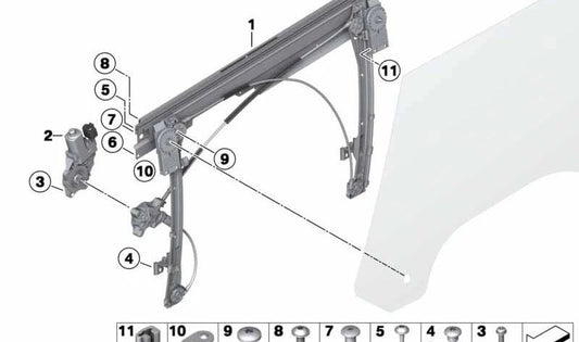 Alzacristales sin motor delantero derecho OEM 51337340272 para MINI Coupé R58, Roadster R59. Original MINI.