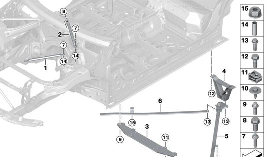 OEM 51617390309 front torreta reinforcement for BMW X3 G01, G01N, G08, G08E, G08F, G08N and BMW X4 G02, G02N. Original body reinforcement. Original BMW.