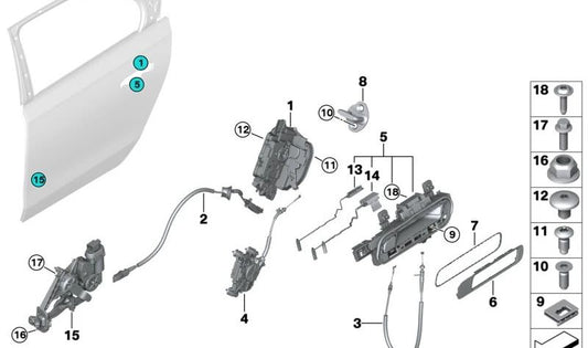 Cavo Bowden della maniglia della porta posteriore per la serie BMW 7 G70 (OEM 51229451923). BMW originale