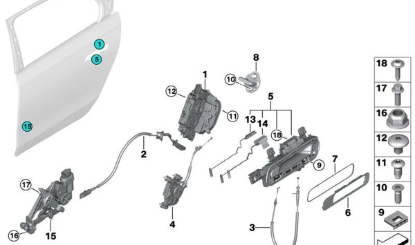 Mecanismo de cierre suave trasero izquierdo para BMW Serie 7 G70 (OEM 51229451851). Original BMW