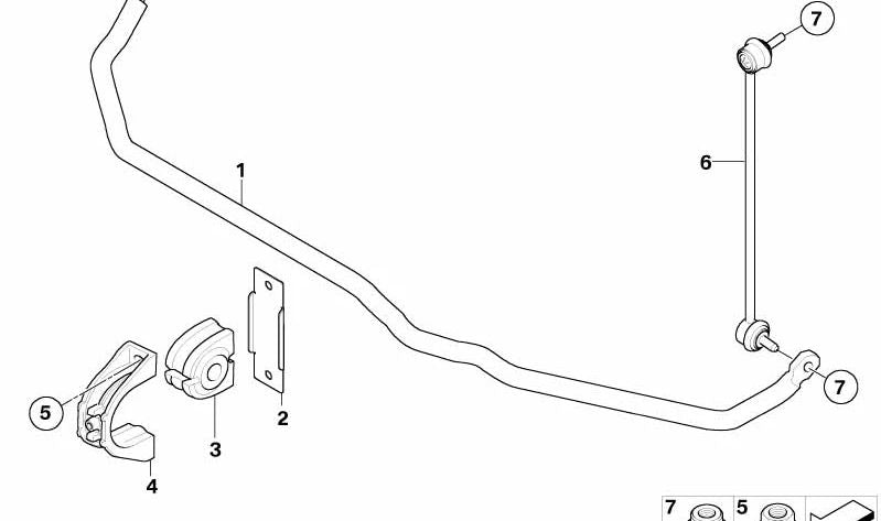 Silentblock goma estabilizadora OEM 31356753928 para BMW E65, E66. Original BMW.