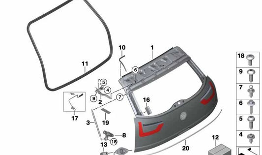 Bisagra izquierda del portón trasero OEM 51247296773 para BMW i3 (I01, I01N). Original BMW.
