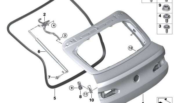 Cierre de portón trasero derecho OEM 51247458092 para BMW G02, F98. Original BMW.