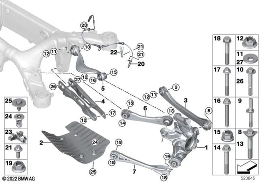 Suspension axle with rubber mount for BMW X3 G01, G01N, X4 G02, G02N (OEM 33306871020). Original BMW