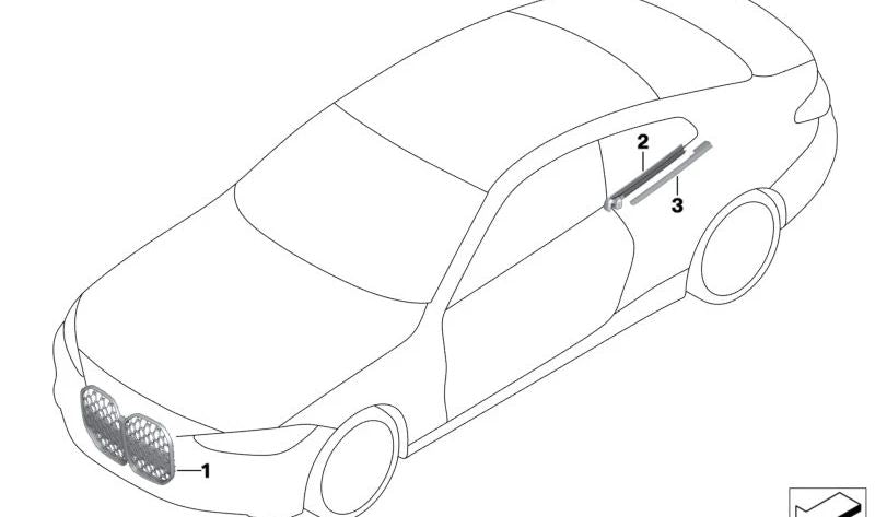 Rejilla frontal decorativa OEM 51118738123 para BMW G22 y G23 (M440i, M440i xDrive, M440d xDrive). Compatible con modelos fabricados entre 2020 y 2024. Original BMW.