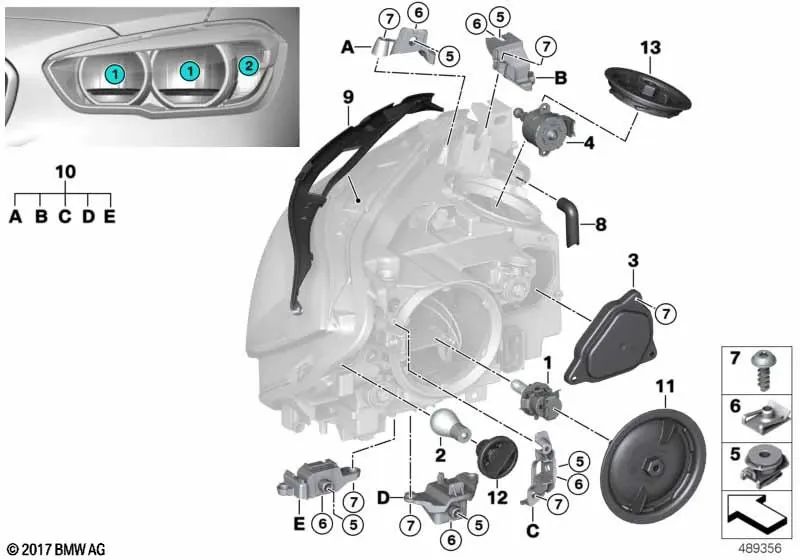 Kit de reparo de luz diurna para BMW Série 1 F20N, F21N Série 3 F30N, F31N (OEM 63117428426). BMW original